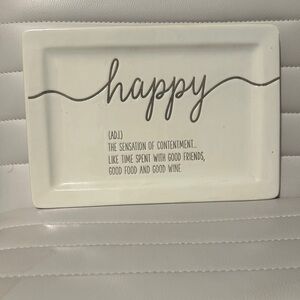 White Ceramic 'Happy' Decorative Tray